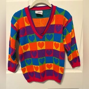 J. J. Poole 80s vintage v-neck heart check women’s knit sweater 8 m medium